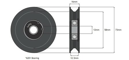 DYNSO Thyssen deurrol tbv trapezium rail, 70mm, met as M10