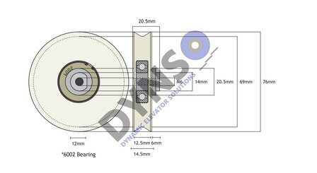 DYNSO Sematic deurrol 76mm, inwendig M6 met boutje en ring, 144AAPI (oud type)