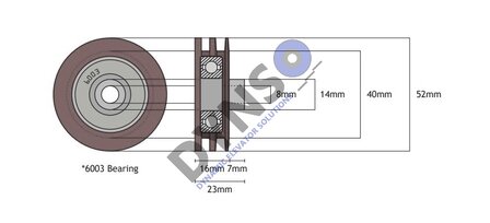 DYNSO Kone AMD opsluitrol/kabelrol dubbel rillig, 52mm, asgat 8mm (KM89627G02)