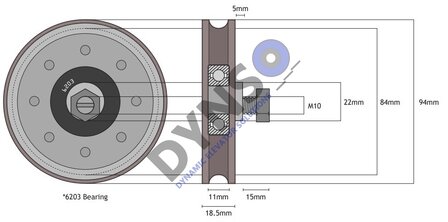 Kone deurrol AMD Rood 94mm excentrisch met as M10