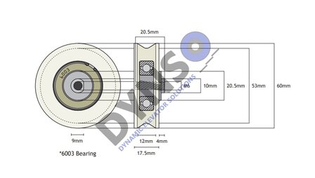 DYNSO Sematic dooroller/roperoller, 60mm, inside M6, (C144AANP)