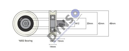 DYNSO Fermator 40/10 deurrol, 48mm, met as M12 (10.70.20)