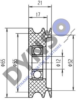 Meiller deurrol 65mm asmaat 12mm dubbele groef &lt;35kg