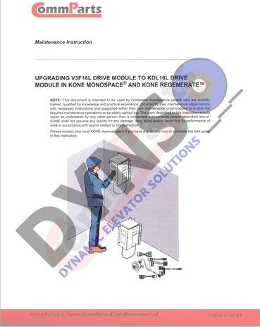 KONE KDL16L-12A-400V frequentieregeling vervangset, inclusief Tacho, 12V/7Ah accu en bedrading