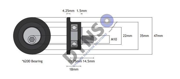 Meiller tegendrukrol excentrisch 48mm, M10, gegalvaniseerd staal met bout  voor model TTS TTK 25, 26, 28, 31, 32