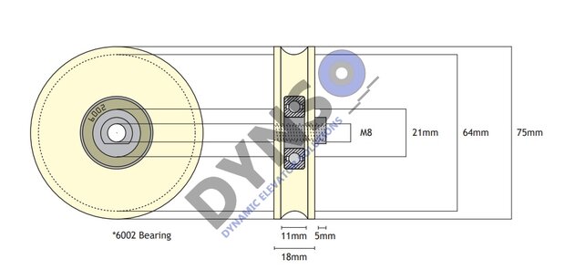 DYNSO Sematic deurrol 74mm, inwendig M8 met boutje en ring, C144AATA (nieuw type)