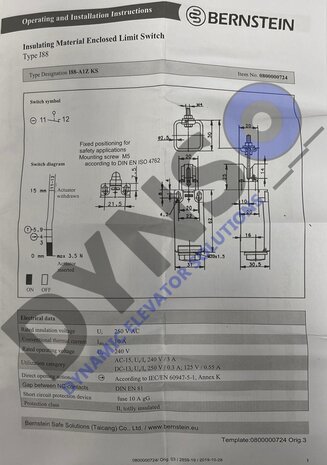 Bernstein schakelaar I88-A1Z KS, met diepe schacht