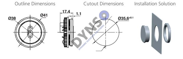 Otis drukknop rond 35.6mm, BST, kies uw symbool hieronder