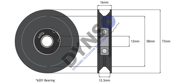 DYNSO Thyssen deurrol tbv trapezium rail, 70mm, met as M10