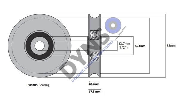 DYNSO Otis Deurrol 9691, tbv ronde rail, 80mm, asgat 10mm