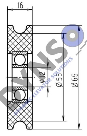 DYNSO Meiller deurrol, 65mm, asgat 12mm (30008565)