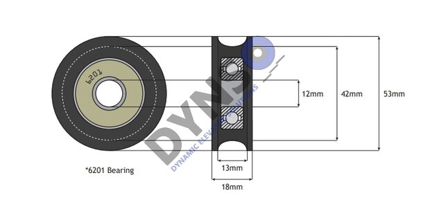 Selcom/Canossa, deurrol 51mm, dikte 17, asgat 12mm (Canossa, 82004)