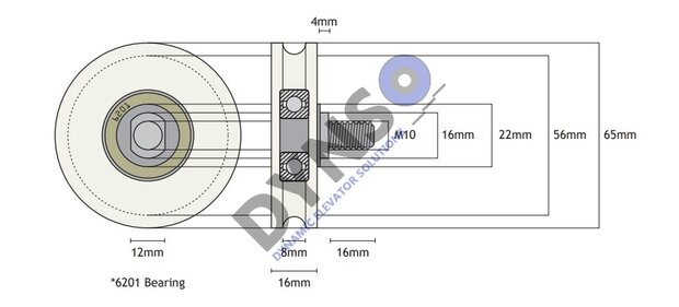 Meiller deurrol 65mm enkele groef met as M10 (gegalvaniseerd)