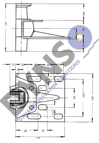 Thyssen slofvoerhouder, inclusief voering en gummibal, t.b.v. 9mm leider, L= 121mm