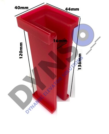 Slofvoering rood, L=136, B=40, H=44mm tbv 16mm leider (merk onbekend)